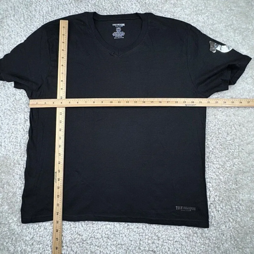 True Religion V-Neck Black Silver Logo T-Shirt